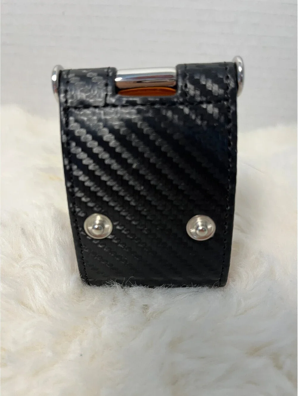 Dalvey Desk Clock with Black Carbon Fiber Leather Strap and Orange Interior